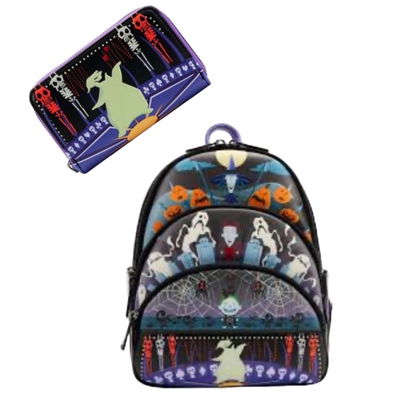 Loungefly The Nightmare Before Christmas Triple Pocket Mini Backpack and Wallet - Picture 8 of 9